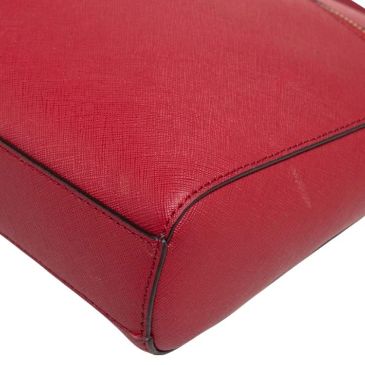 Pre Owned DKNY Red Saffiano Leather Top-Zip Crossbody Bag