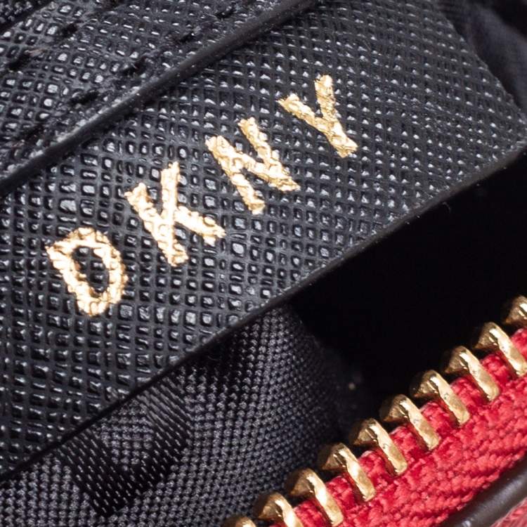Pre Owned DKNY Red Saffiano Leather Top-Zip Crossbody Bag