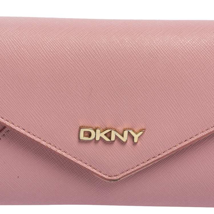 Pre Owned Dkny Pink Saffiano Leather Envelope Flap Wallet