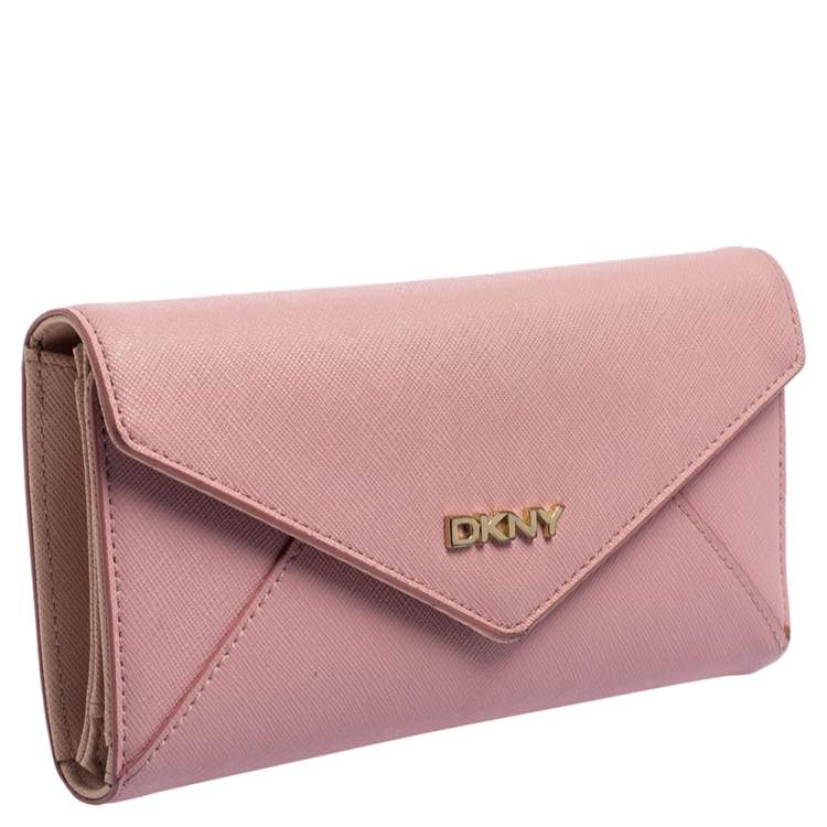 Pre Owned Dkny Pink Saffiano Leather Envelope Flap Wallet