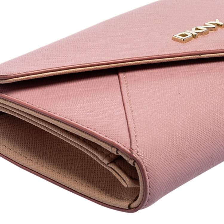 Pre Owned Dkny Pink Saffiano Leather Envelope Flap Wallet