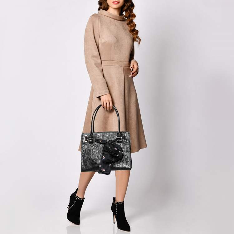 Pre Owned DKNY Black Leather Scarf Tote