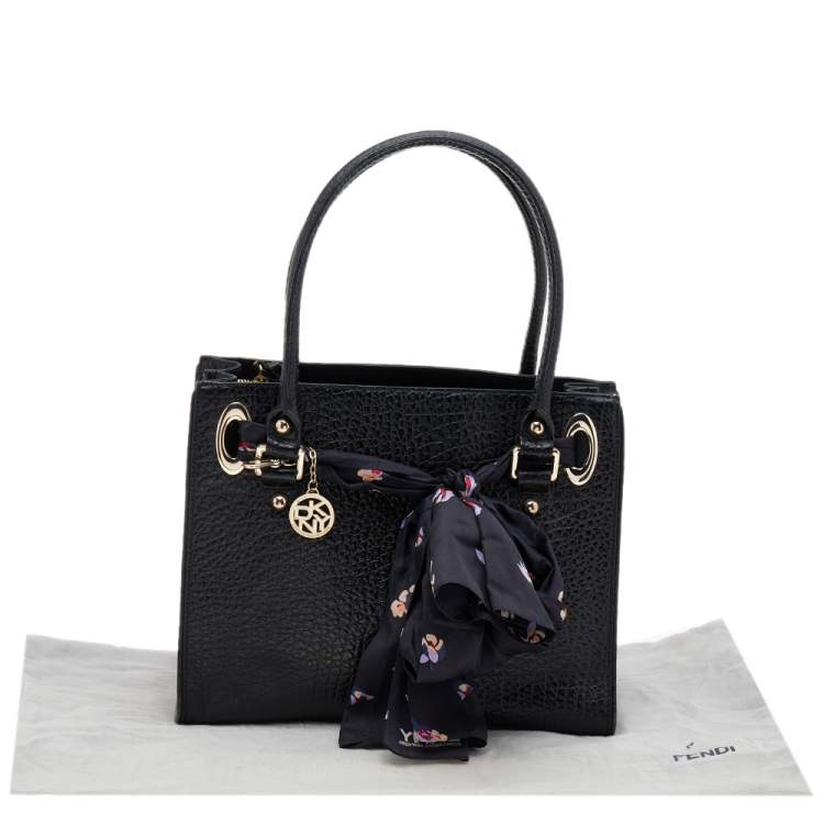 Pre Owned DKNY Black Leather Scarf Tote