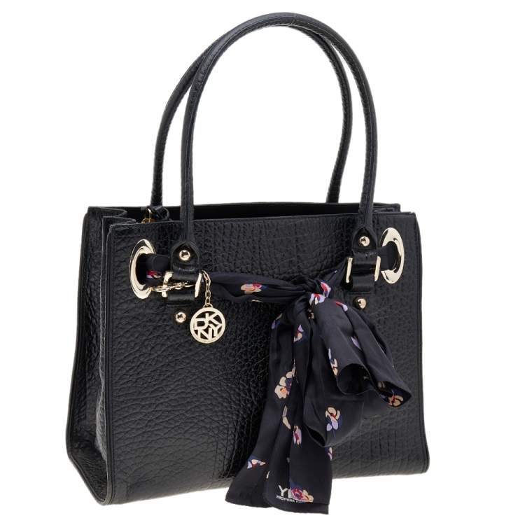 Pre Owned DKNY Black Leather Scarf Tote