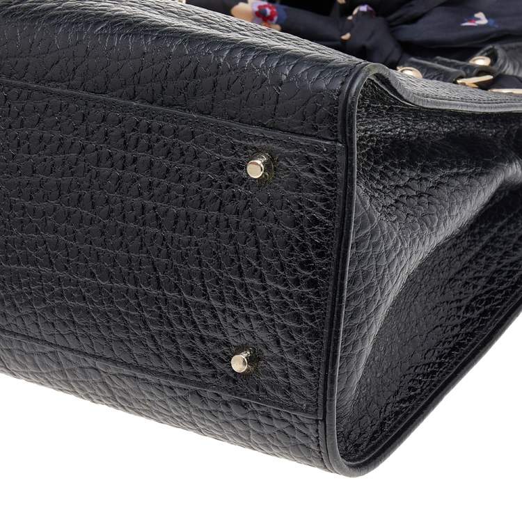 Pre Owned DKNY Black Leather Scarf Tote