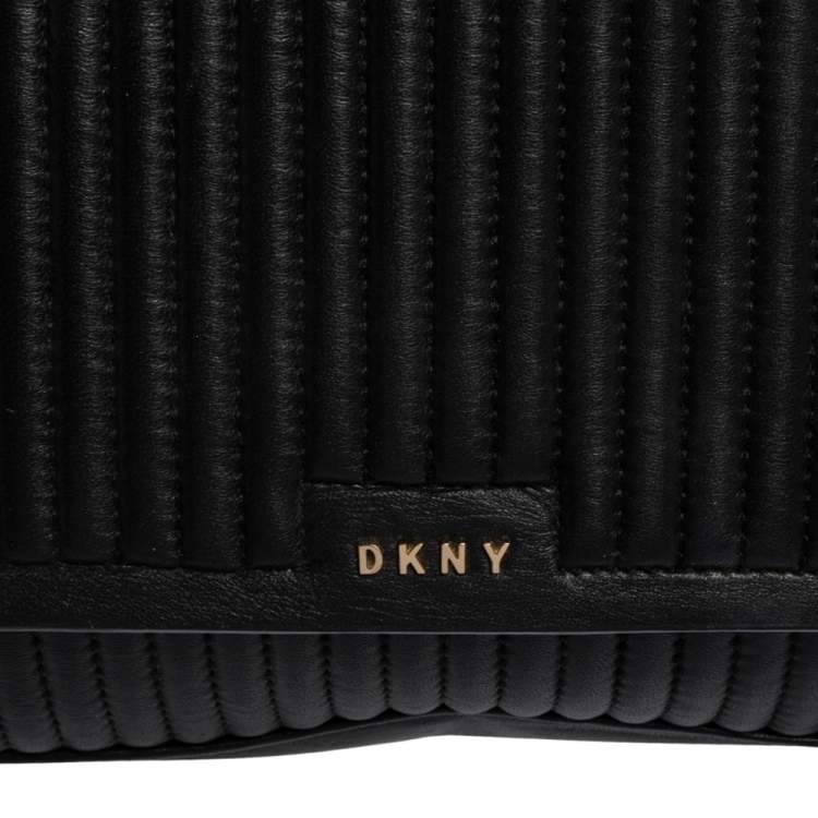 Pre Owned  DKNY Black Pinstripe Quilted Leather Large Gansevoort Flap Shoulder Bag 