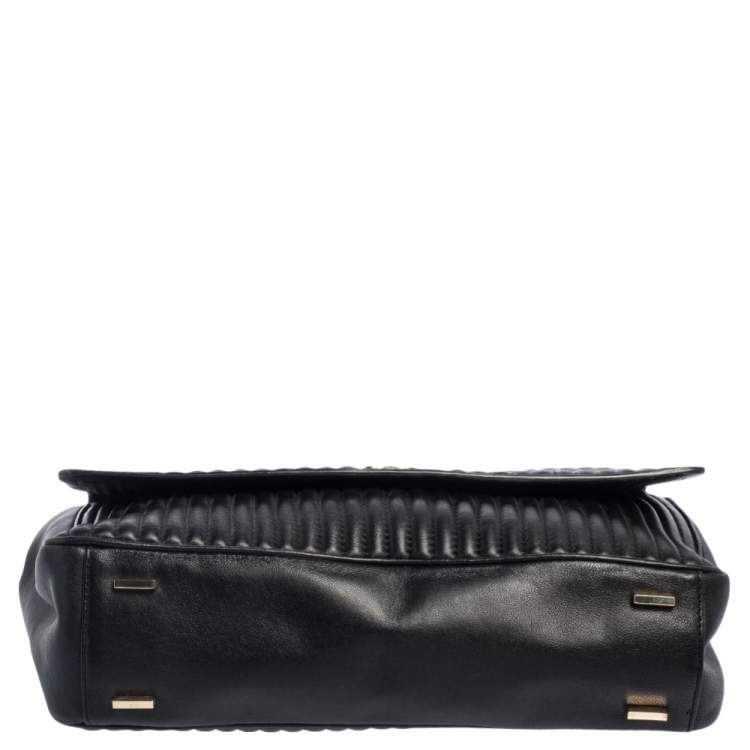 Pre Owned  DKNY Black Pinstripe Quilted Leather Large Gansevoort Flap Shoulder Bag 