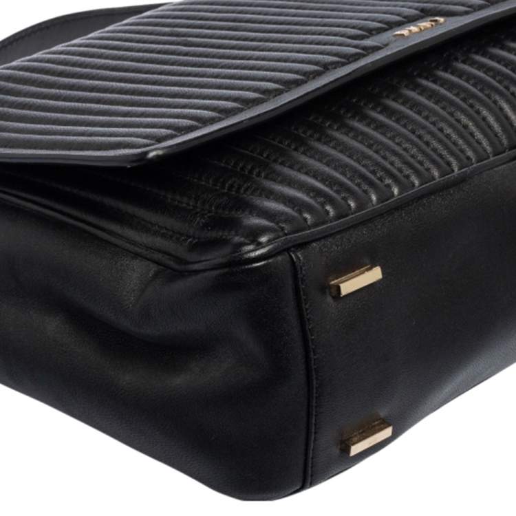 Pre Owned  DKNY Black Pinstripe Quilted Leather Large Gansevoort Flap Shoulder Bag 