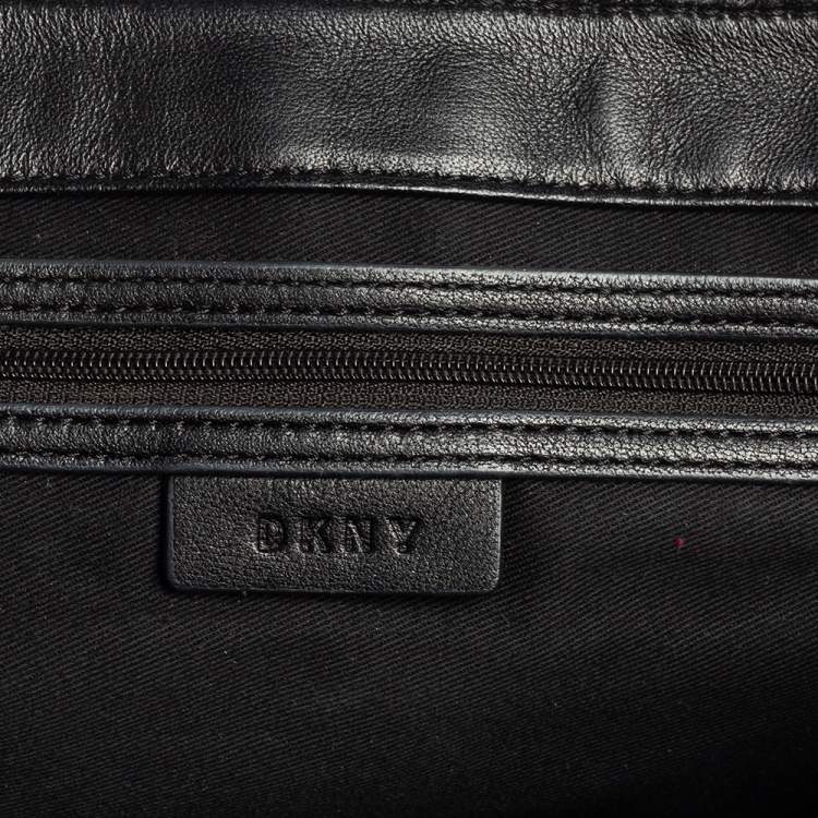Pre Owned  DKNY Black Pinstripe Quilted Leather Large Gansevoort Flap Shoulder Bag 