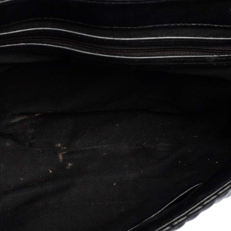 Pre Owned  DKNY Black Pinstripe Quilted Leather Large Gansevoort Flap Shoulder Bag 