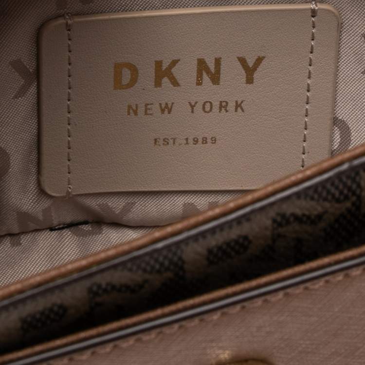 Pre Owned DKNY Beige/Brown Signature Coated Canvas and Leather Flap Chain Bag