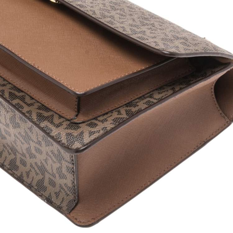 Pre Owned DKNY Beige/Brown Signature Coated Canvas and Leather Flap Chain Bag