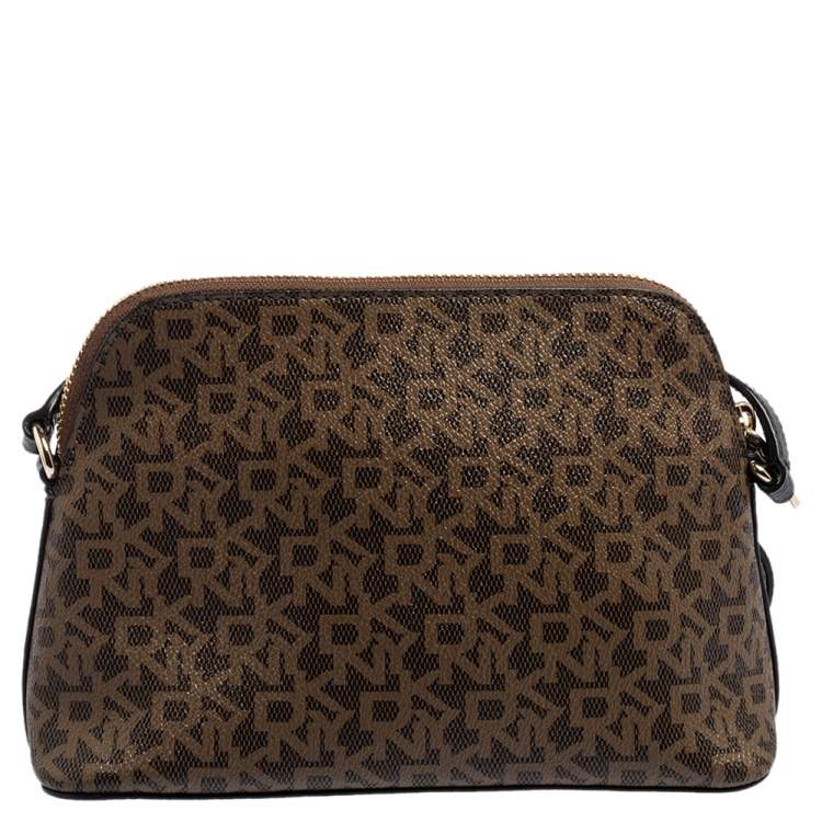 مملوكة مسبقًا DKNY Beige Signature Coated Canvas Crossbody Bag