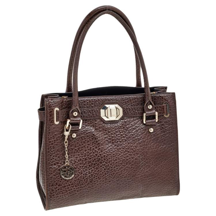 مملوكة مسبقًا DKNY Brown Grain Leather Tote