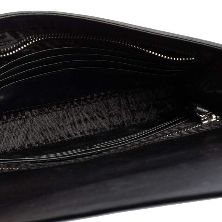 Pre Owned DKNY Black Leather Envelope Clutch