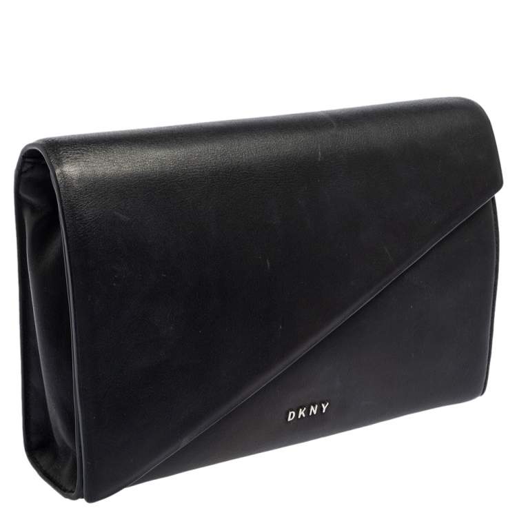 Pre Owned DKNY Black Leather Envelope Clutch