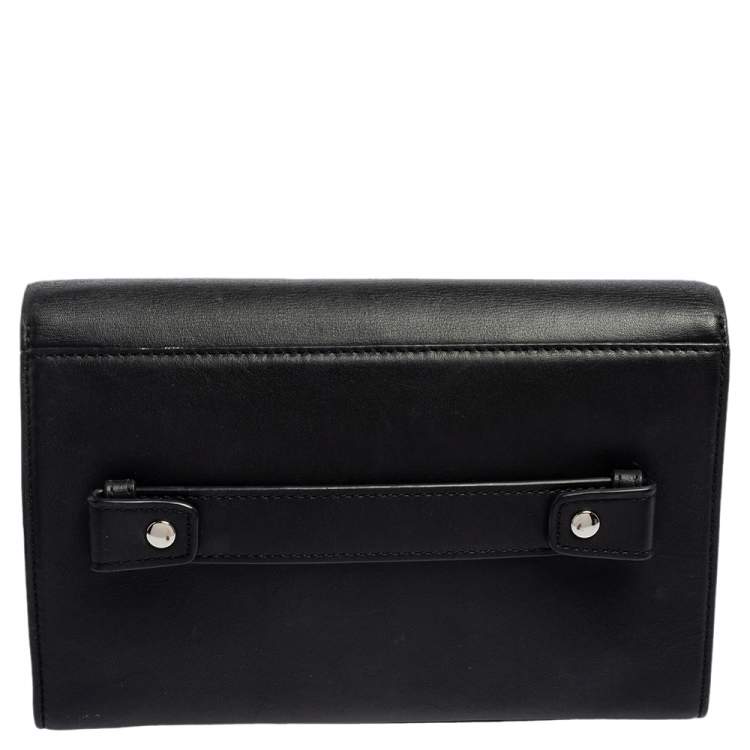 Pre Owned DKNY Black Leather Envelope Clutch