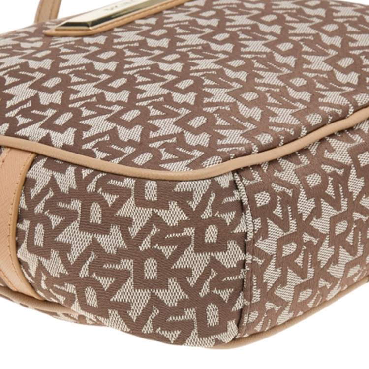 Pre Owned DKNY Beige/Brown Signature Canvas and Leather Crossbody Bag
