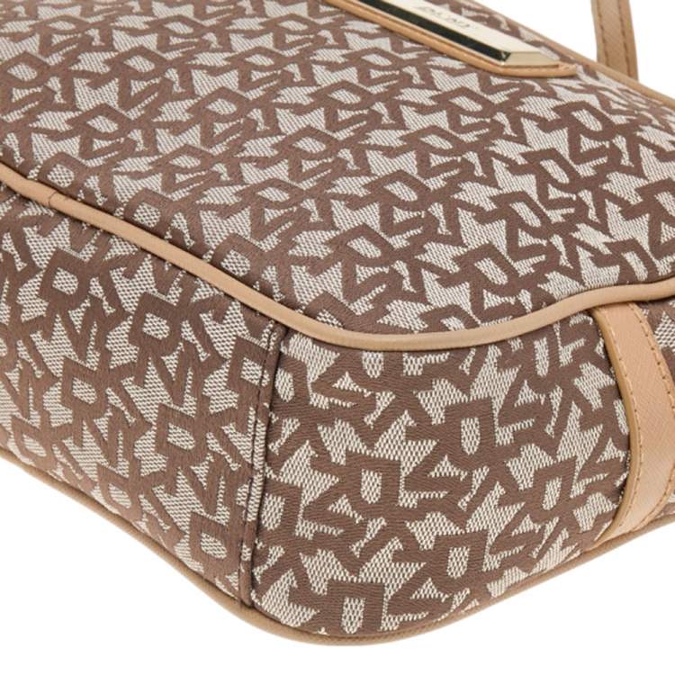 Pre Owned DKNY Beige/Brown Signature Canvas and Leather Crossbody Bag