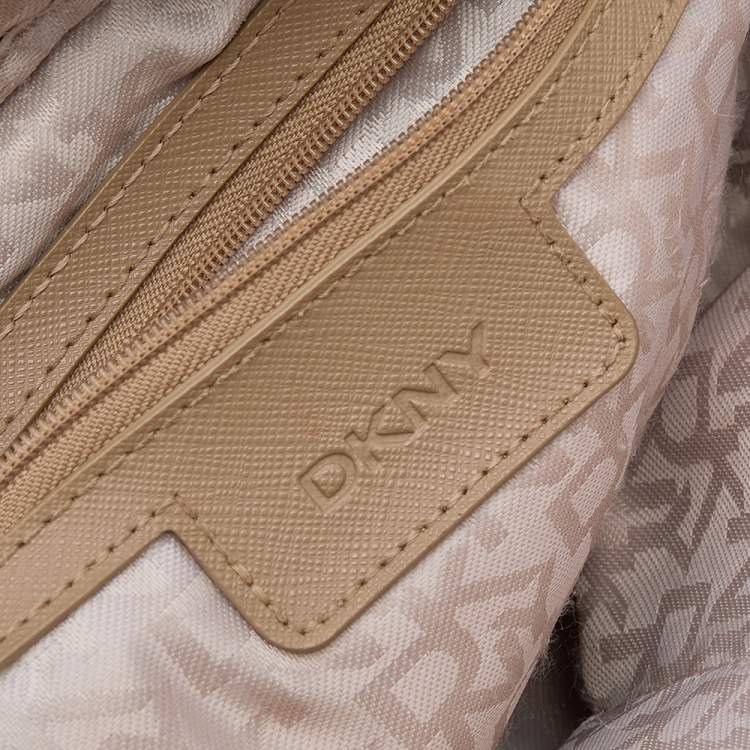 Pre Owned DKNY Beige/Brown Signature Canvas and Leather Crossbody Bag