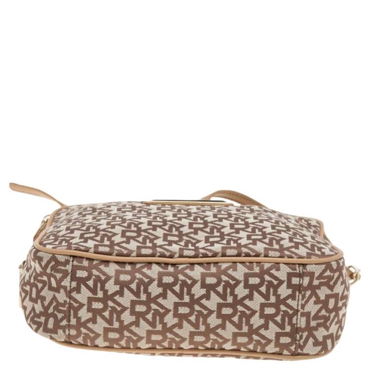 Pre Owned DKNY Beige/Brown Signature Canvas and Leather Crossbody Bag