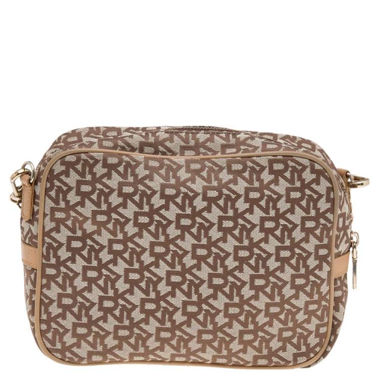 Pre Owned DKNY Beige/Brown Signature Canvas and Leather Crossbody Bag