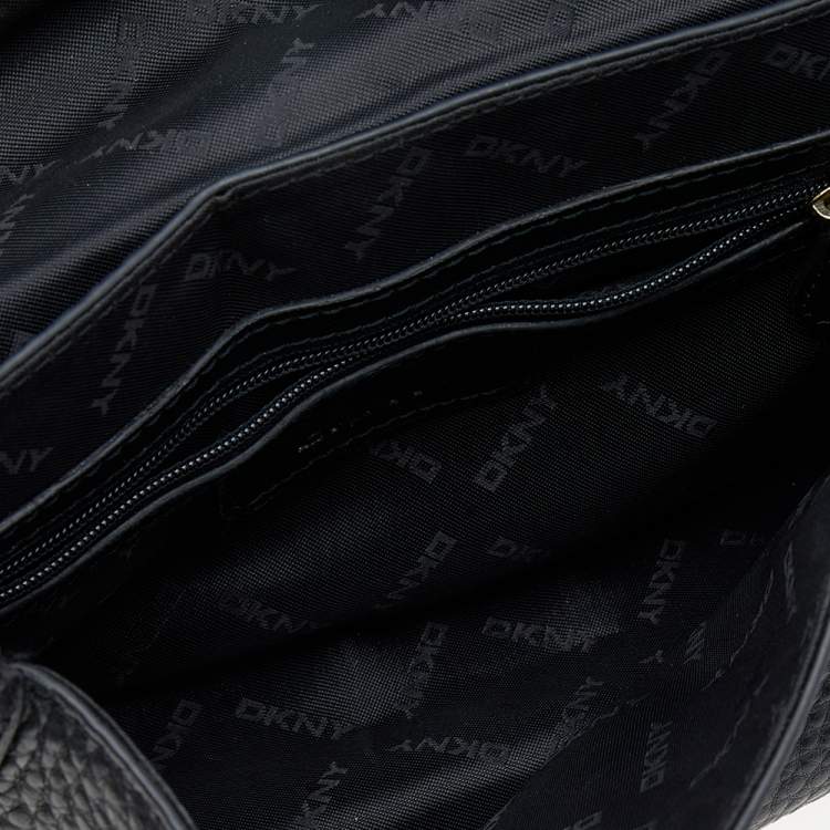 Pre Owned DKNY Black Leather Flap Crossbody Bag