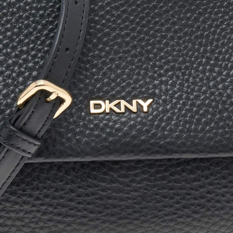 Pre Owned DKNY Black Leather Flap Crossbody Bag