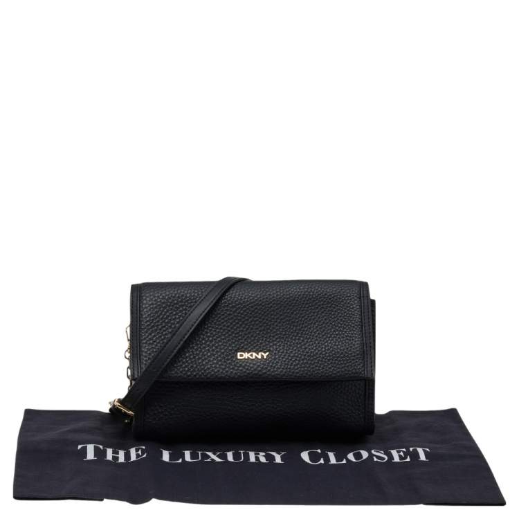 Pre Owned DKNY Black Leather Flap Crossbody Bag