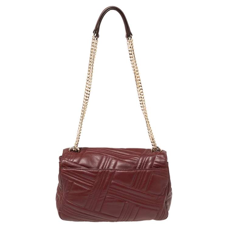 Pre Owned DKNY Burgundy Quilted Leather Flap Chain Shoulder Bag