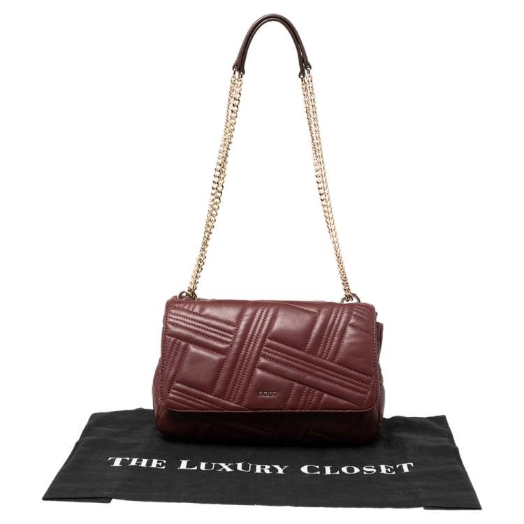 Pre Owned DKNY Burgundy Quilted Leather Flap Chain Shoulder Bag