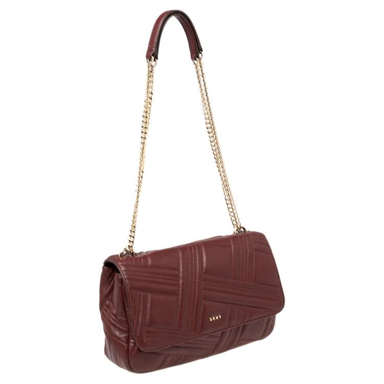 Pre Owned DKNY Burgundy Quilted Leather Flap Chain Shoulder Bag