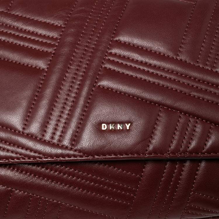 Pre Owned DKNY Burgundy Quilted Leather Flap Chain Shoulder Bag