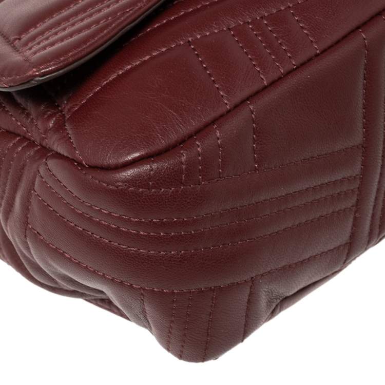 Pre Owned DKNY Burgundy Quilted Leather Flap Chain Shoulder Bag