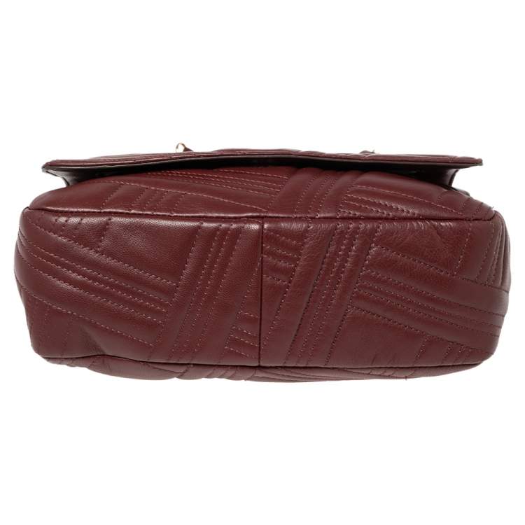 Pre Owned DKNY Burgundy Quilted Leather Flap Chain Shoulder Bag