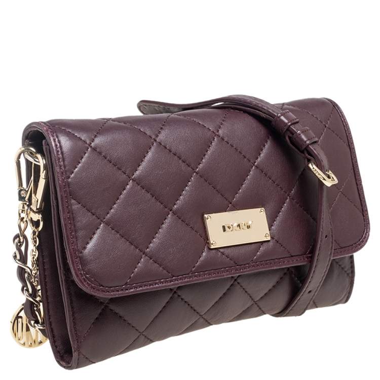 Pre Owned Dkny Burgundy Leather Flap Crossbody Bag