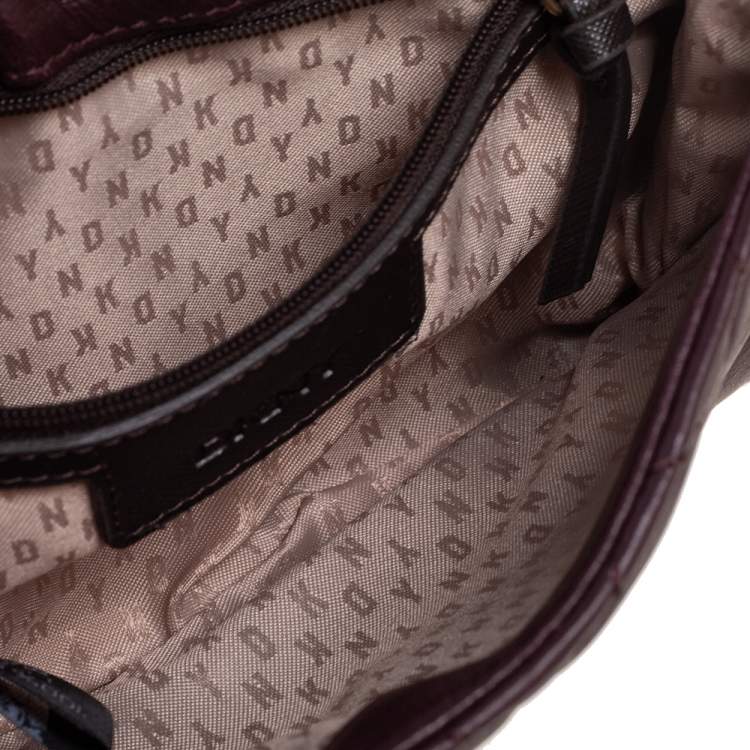 Pre Owned Dkny Burgundy Leather Flap Crossbody Bag