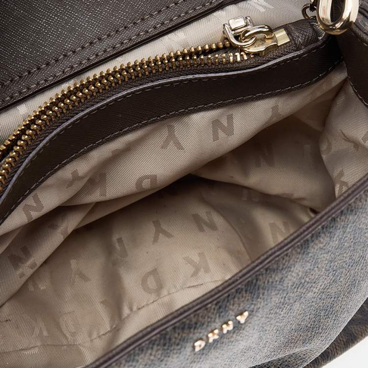 Pre Owned DKNY Brown Signature Coated Canvas and Leather Shoulder Bag