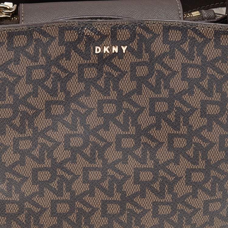 Pre Owned DKNY Brown Signature Coated Canvas and Leather Shoulder Bag