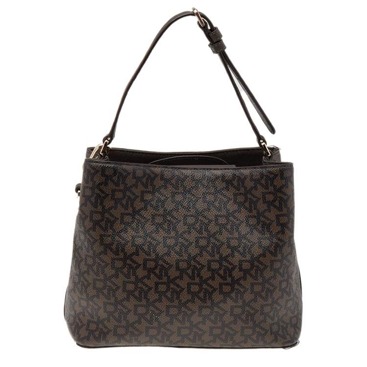 Pre Owned DKNY Brown Signature Coated Canvas and Leather Shoulder Bag