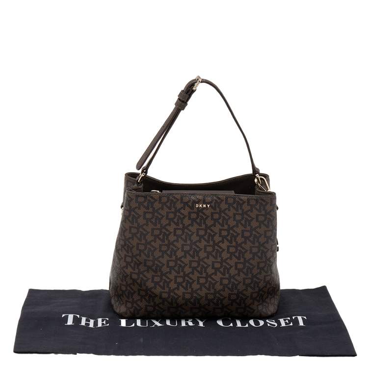 Pre Owned DKNY Brown Signature Coated Canvas and Leather Shoulder Bag