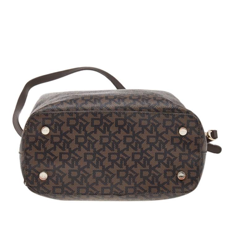 Pre Owned DKNY Brown Signature Coated Canvas and Leather Shoulder Bag