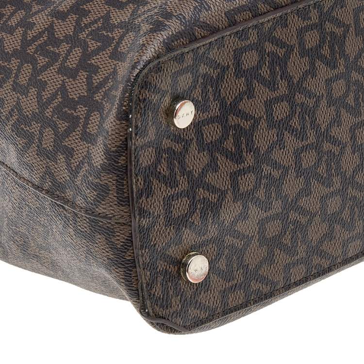 Pre Owned DKNY Brown Signature Coated Canvas and Leather Shoulder Bag