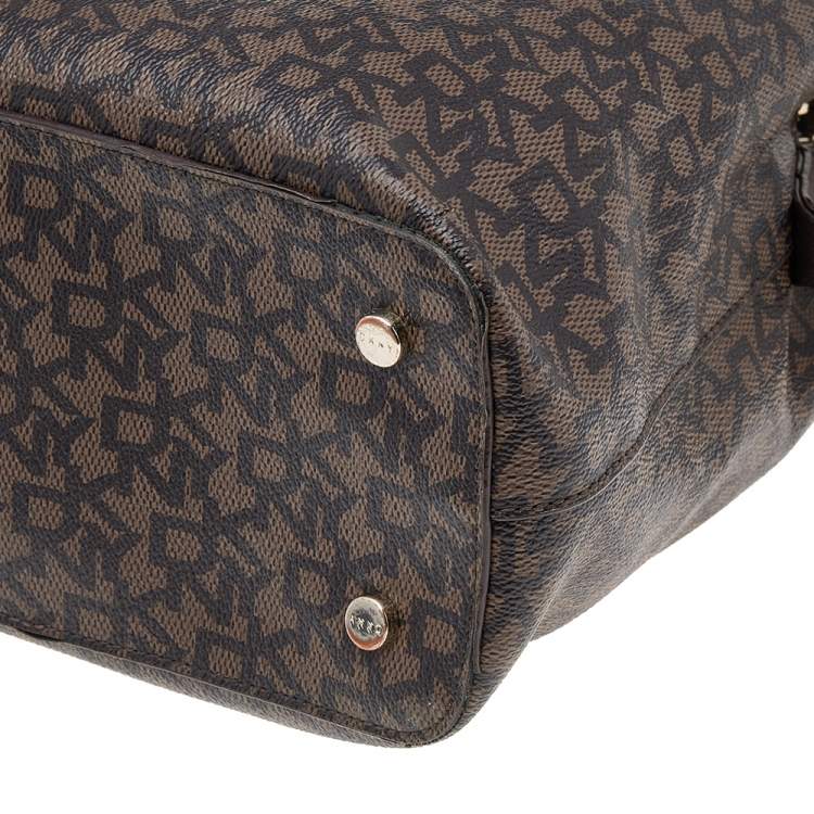 Pre Owned DKNY Brown Signature Coated Canvas and Leather Shoulder Bag