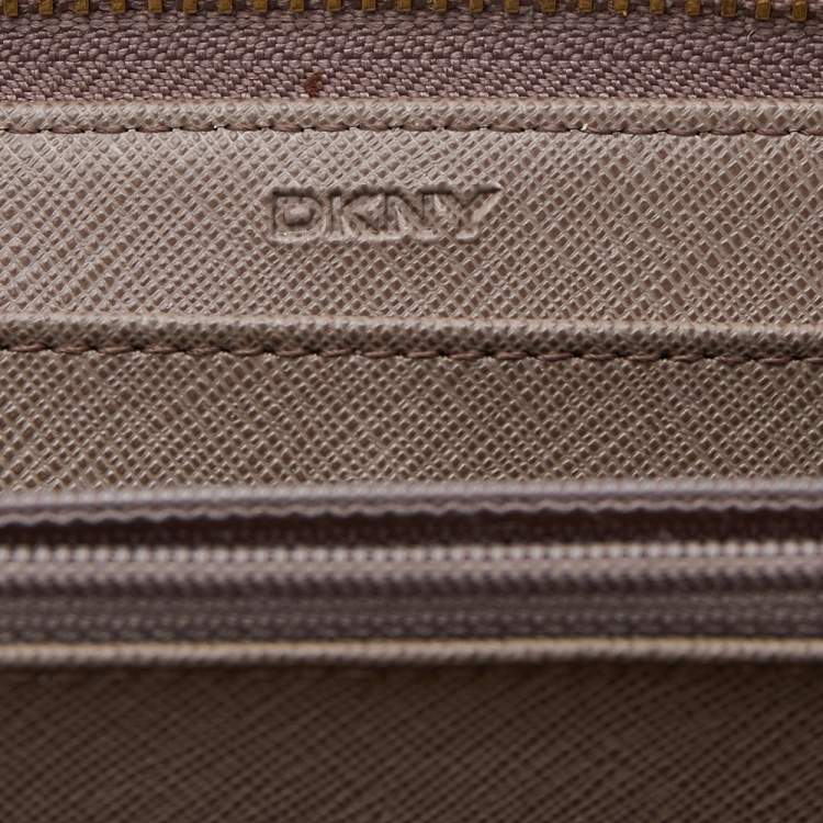 Pre Owned DKNY Dark Beige Saffiano Leather Bryant Park Zip Around Wallet