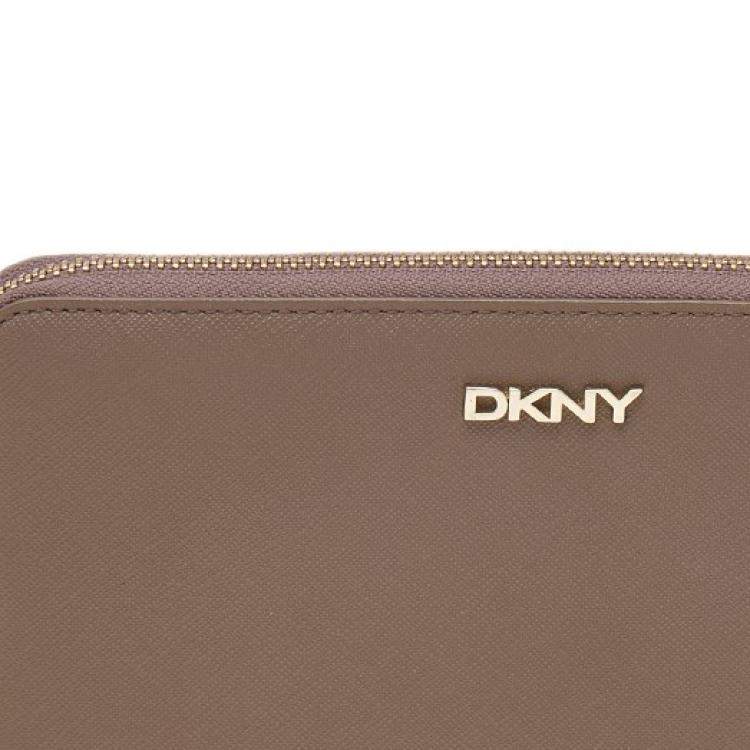 Pre Owned DKNY Dark Beige Saffiano Leather Bryant Park Zip Around Wallet