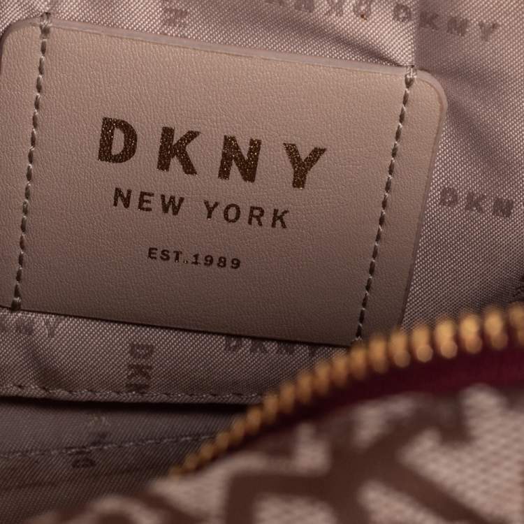 Pre Owned DKNY Burgundy/Beige Signature Canvas And Leather Noho Shoulder Bag