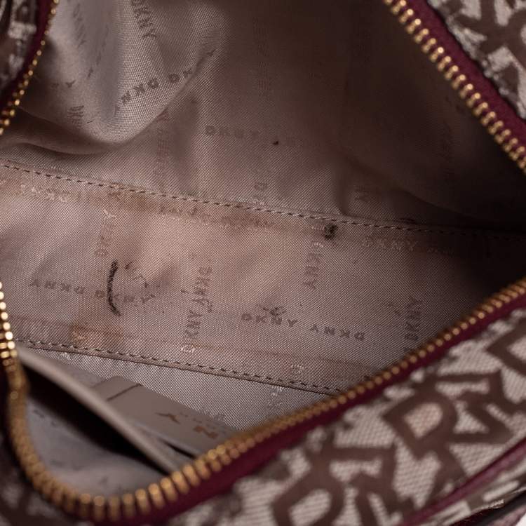 Pre Owned DKNY Burgundy/Beige Signature Canvas And Leather Noho Shoulder Bag