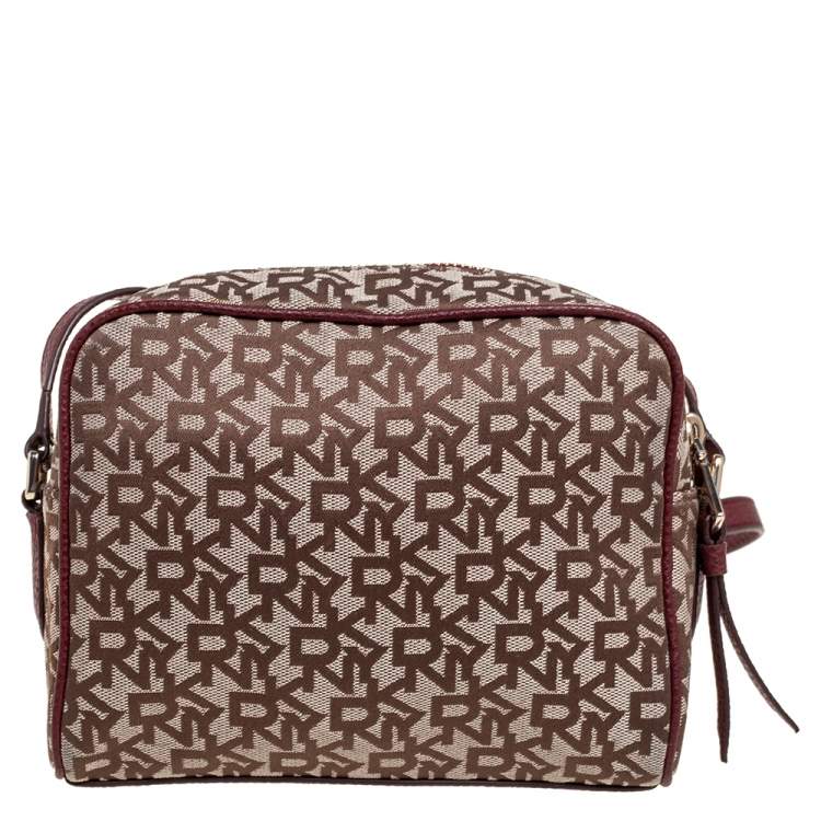 Pre Owned DKNY Burgundy/Beige Signature Canvas And Leather Noho Shoulder Bag