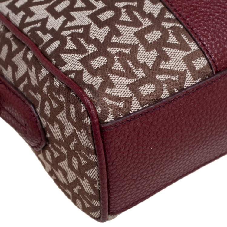 Pre Owned DKNY Burgundy/Beige Signature Canvas And Leather Noho Shoulder Bag